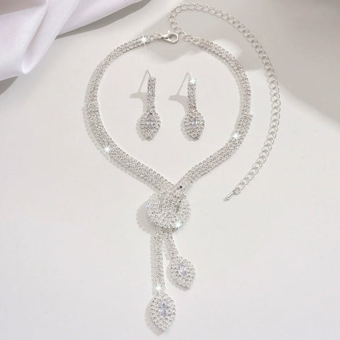 Women's Necklace + Earrings Jewelry Set, Zircon Crystal Accessories Gift