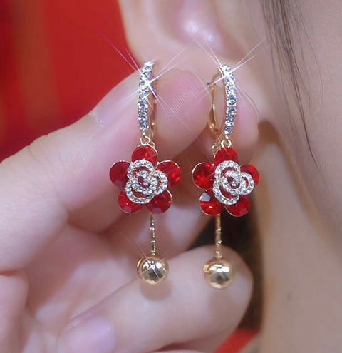 Design Light Luxury Temperament Earrings Red Rose Earrings For Women