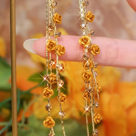 Long Brown Rose Tassel Earrings for Women