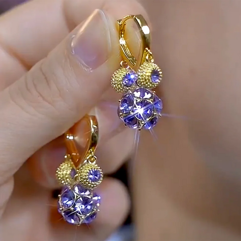 Boucles d'oreilles tendance en boule de diamant violet