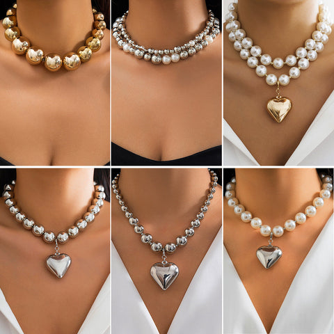 Collier punk à grosses perles rondes, chaîne de clavicule, collier de perles géométriques pour femmes