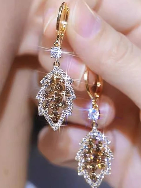 Gold Branches and Jade Leaves Diamond Hollow Earrings Women's Accessories