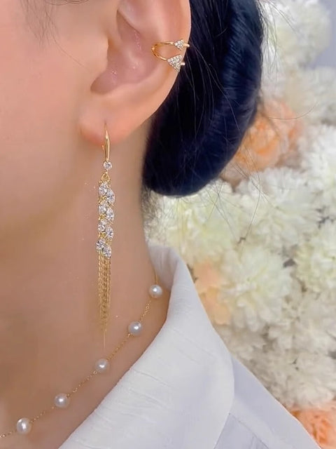 Boucles d'oreilles en or 18 carats avec pendentif en forme de paille de blé et zircone cubique - Accessoires pour femmes