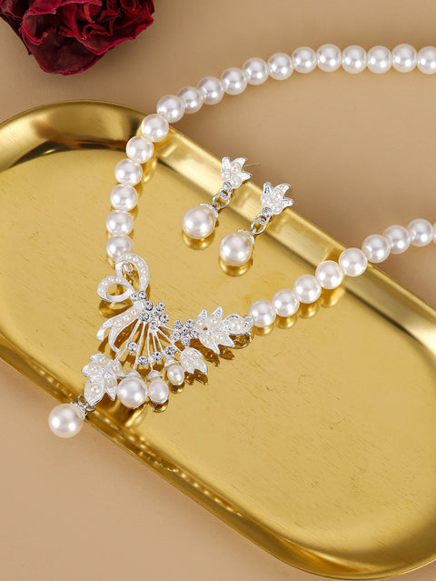 Ensemble collier et boucles d'oreilles en alliage pour femme, style bohème, en forme de larme, avec perles et fleurs
