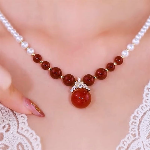 Red And White Pearl Necklace Light Luxury Women'S Fashion Jewelry