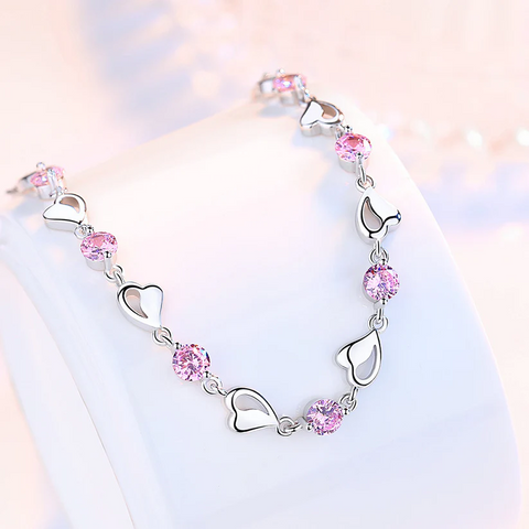 Bracelet cœur bleu pour femme, bijou en forme de cœur creux plaqué argent