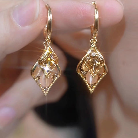 Super Shiny Brown Geometric Diamond Crystal Earrings