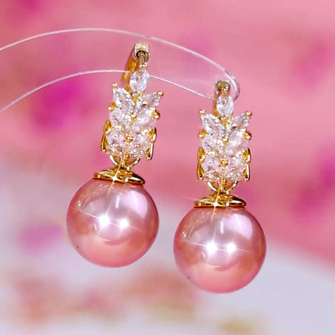 Fashionable And Versatile Wheat Ear Temperament Pink Pearl Earrings