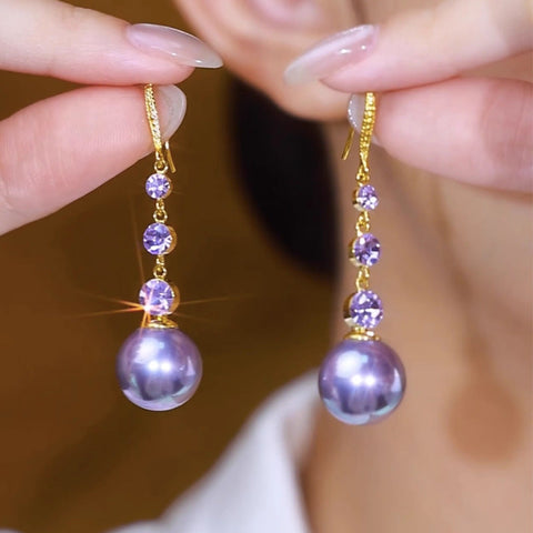 French Purple Long Fashionable Temperament Bead Earrings For Women