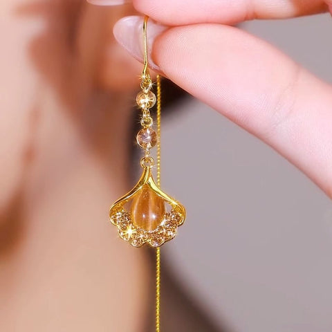 S925 Silver Needle Brown Ginkgo Leaf Earrings Niche Women's Accessories