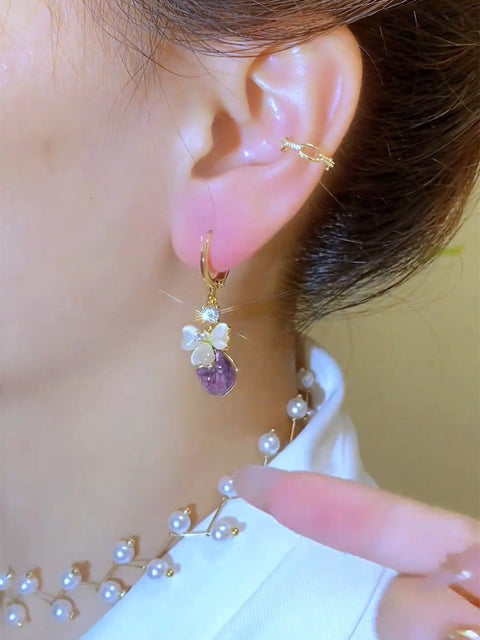 Exquisite Design Fashionable Petal Purple Water Drop Earrings