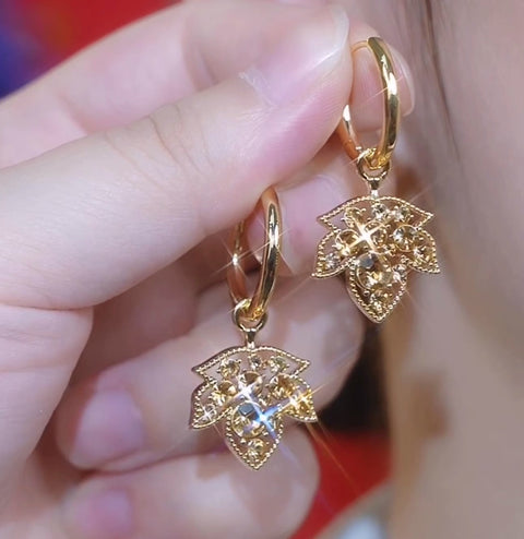 Brown Diamond Maple Leaf Earrings Women's Accessories