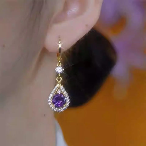Purple Zircon Pendant Earrings Women's Accessories