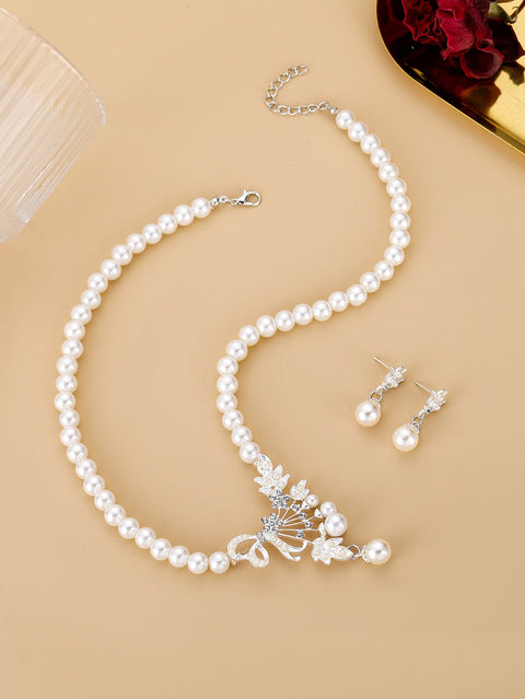 Ensemble collier et boucles d'oreilles en alliage pour femme, style bohème, en forme de larme, avec perles et fleurs