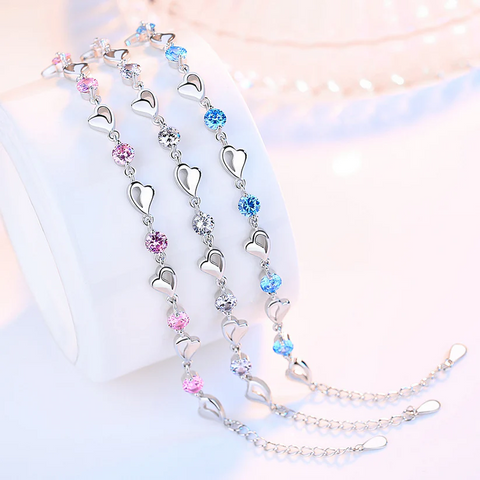 Bracelet cœur bleu pour femme, bijou en forme de cœur creux plaqué argent