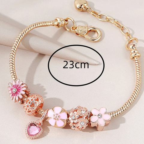 Bracelet de perles marguerite en forme de cœur rose, bracelet de boule de fleur en diamant creux