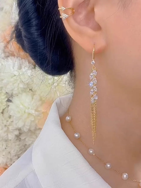 Boucles d'oreilles en or 18 carats avec pendentif en forme de paille de blé et zircone cubique - Accessoires pour femmes