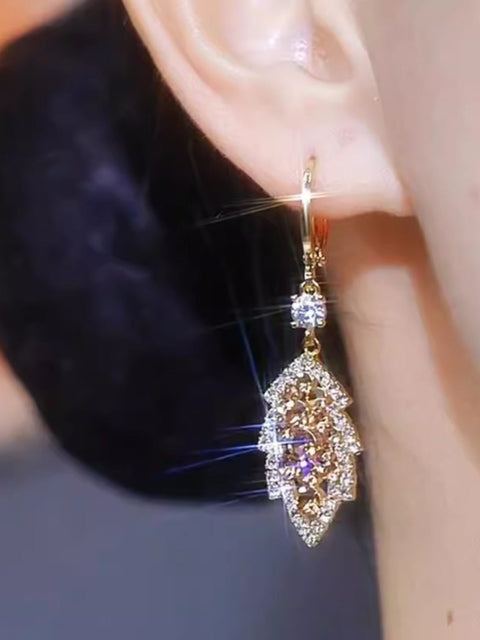 Gold Branches and Jade Leaves Diamond Hollow Earrings Women's Accessories