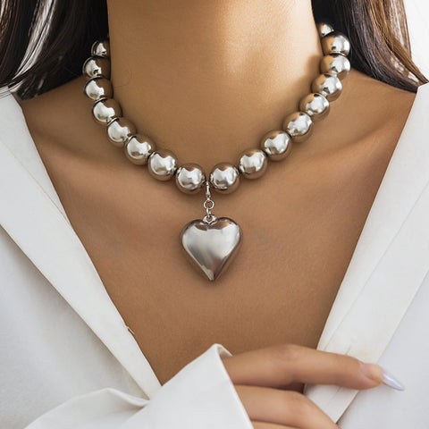 Collier punk à grosses perles rondes, chaîne de clavicule, collier de perles géométriques pour femmes