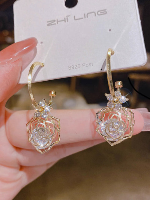 Purple Hollow Rose Versatility Earrings 925 Silver Needle Earrings