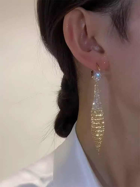 Light Luxury Zircon Tassel Earrings Women's Accessories