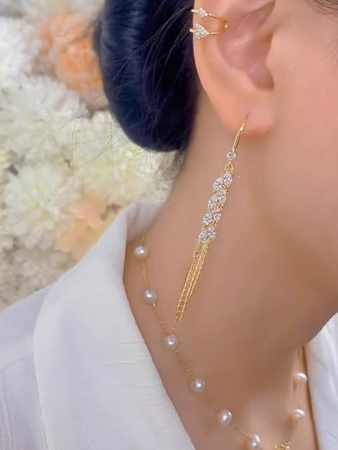 Boucles d'oreilles en or 18 carats avec pendentif en forme de paille de blé et zircone cubique - Accessoires pour femmes