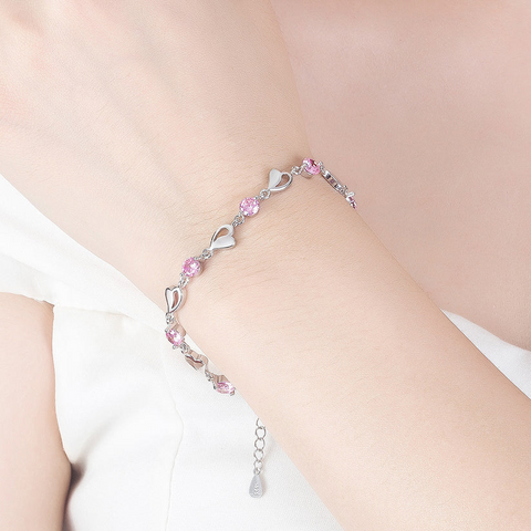 Bracelet cœur bleu pour femme, bijou en forme de cœur creux plaqué argent