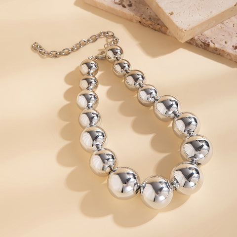 Collier punk à grosses perles rondes, chaîne de clavicule, collier de perles géométriques pour femmes