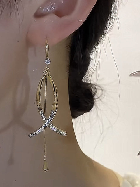 Fine Cross Long Tassel 925 Silver Earrings