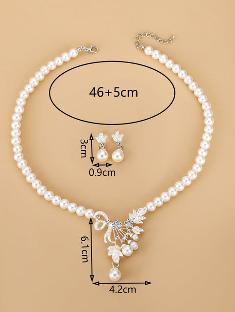 Ensemble collier et boucles d'oreilles en alliage pour femme, style bohème, en forme de larme, avec perles et fleurs