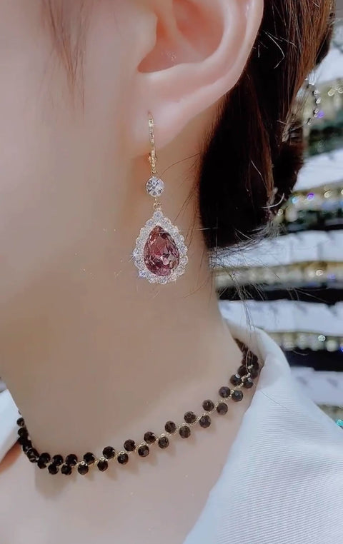 Super Flash Water Drop Earrings Temperament Purple Crystal Long Earrings For Women