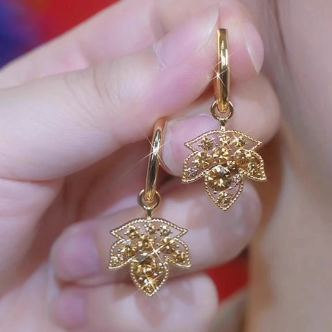Brown Diamond Maple Leaf Earrings Women's Accessories