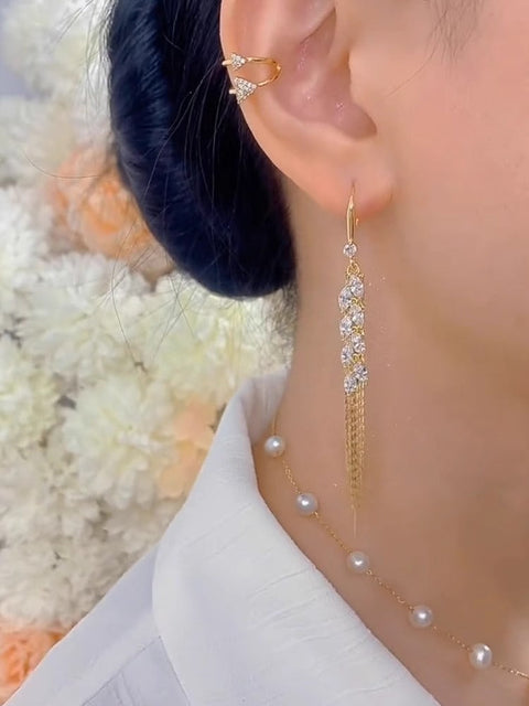 Boucles d'oreilles en or 18 carats avec pendentif en forme de paille de blé et zircone cubique - Accessoires pour femmes