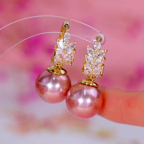 Fashionable And Versatile Wheat Ear Temperament Pink Pearl Earrings