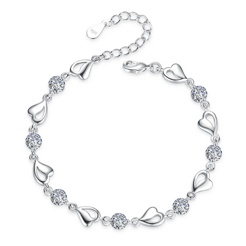 Bracelet cœur bleu pour femme, bijou en forme de cœur creux plaqué argent