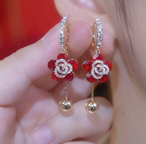 Design Light Luxury Temperament Earrings Red Rose Earrings For Women