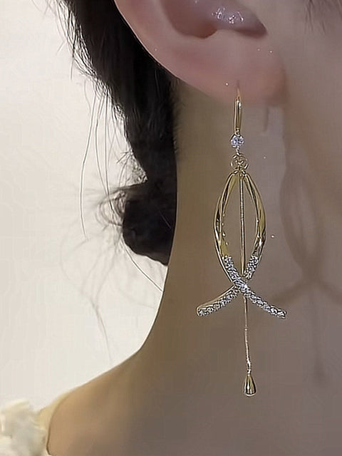 Fine Cross Long Tassel 925 Silver Earrings