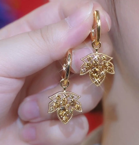 Brown Diamond Maple Leaf Earrings Women's Accessories