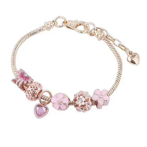 Bracelet de perles marguerite en forme de cœur rose, bracelet de boule de fleur en diamant creux