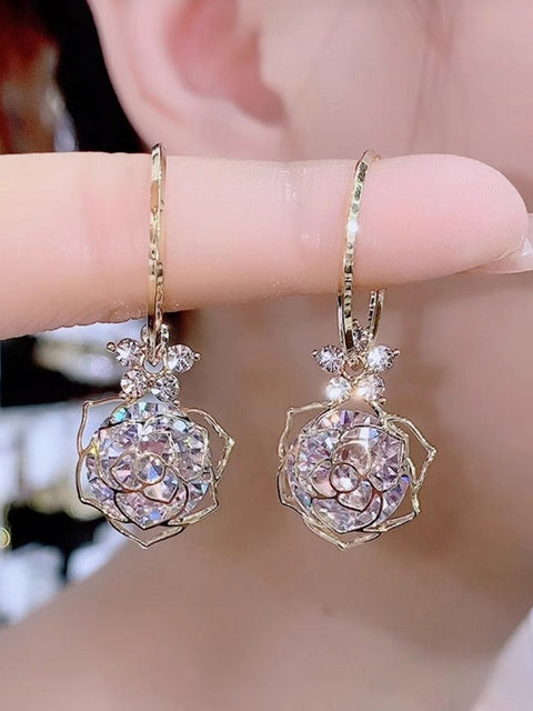 Purple Hollow Rose Versatility Earrings 925 Silver Needle Earrings