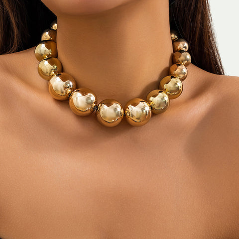 Collier punk à grosses perles rondes, chaîne de clavicule, collier de perles géométriques pour femmes