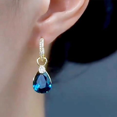 Blue Crystal Zircon Earrings Women's Accessories