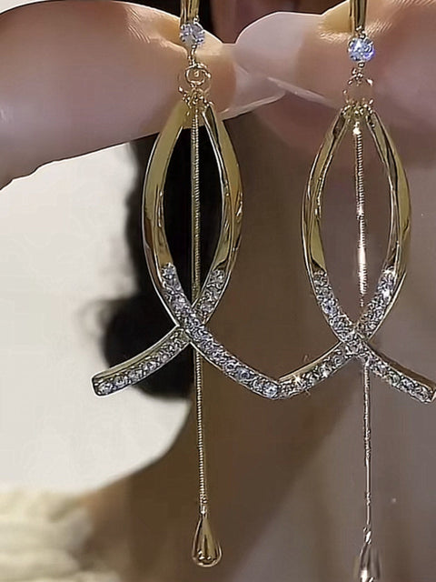 Fine Cross Long Tassel 925 Silver Earrings