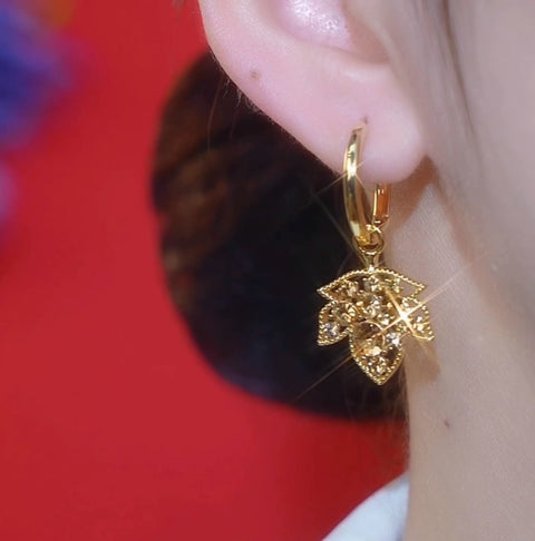 Brown Diamond Maple Leaf Earrings Women's Accessories