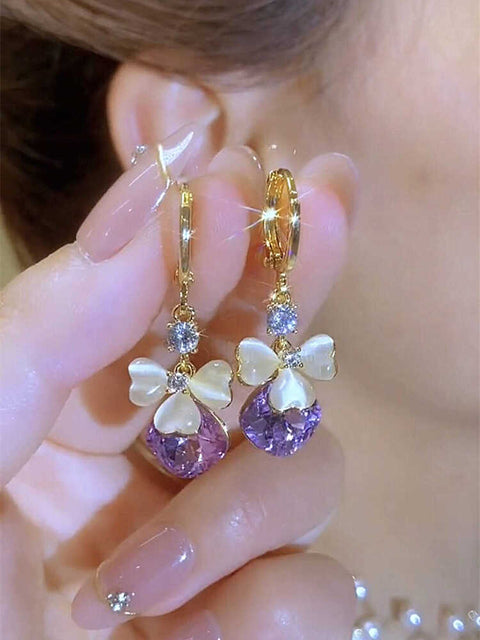 Exquisite Design Fashionable Petal Purple Water Drop Earrings