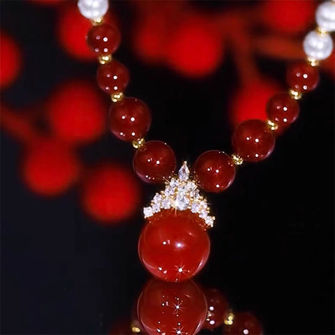 Red And White Pearl Necklace Light Luxury Women'S Fashion Jewelry