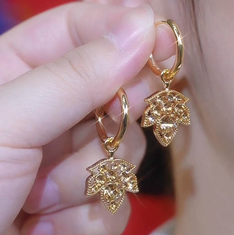Brown Diamond Maple Leaf Earrings Women's Accessories