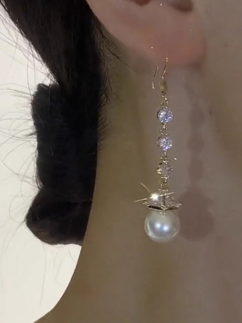 Boutique Hook Pearl Micro Diamond Earrings