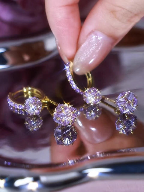 Purple Zircon Ball Tassel Earrings Women's Fashion Jewelry