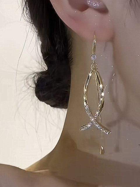 Fine Cross Long Tassel 925 Silver Earrings